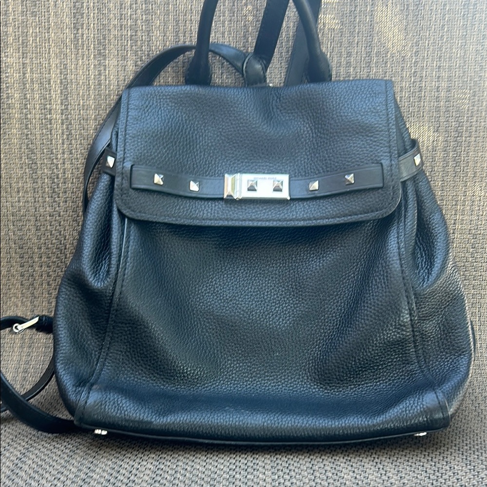 Michael Kors Black Pebbled Leather Stud-Trim Backpack
